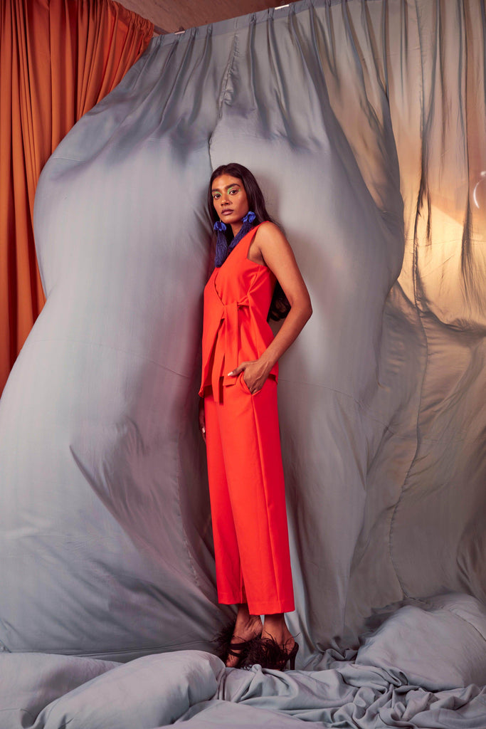 SLEEVELESS CORAL SIDE TIE SET - dash and dot dash and dot