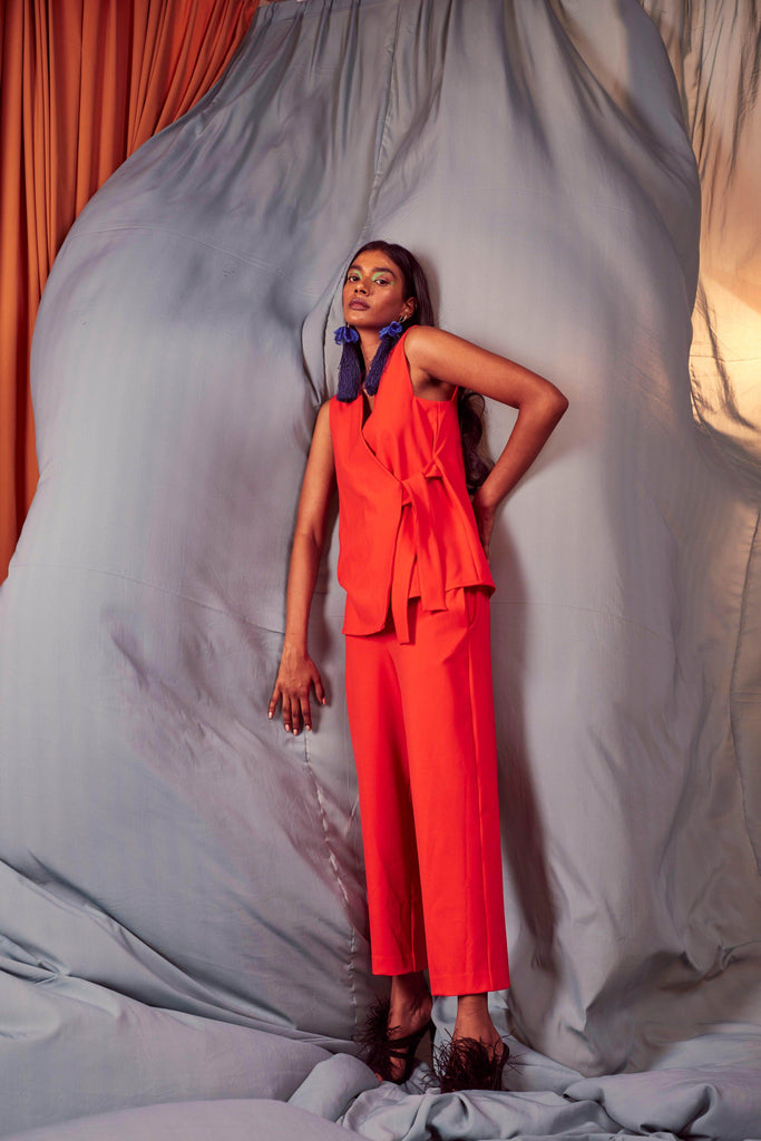 SLEEVELESS CORAL SIDE TIE SET - dash and dot dash and dot