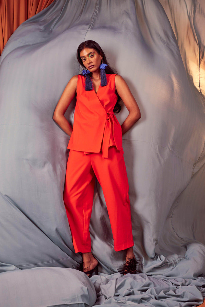 SLEEVELESS CORAL SIDE TIE SET - dash and dot dash and dot