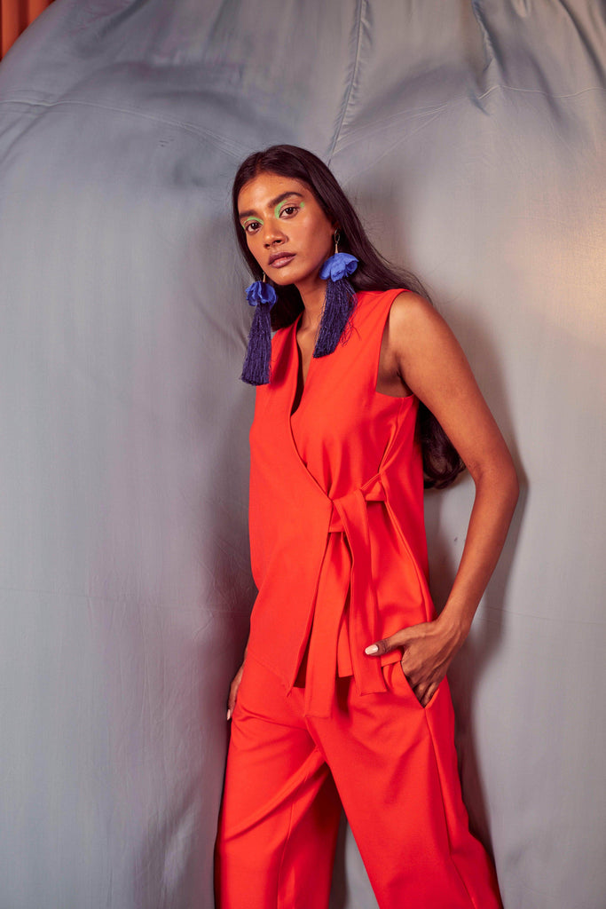 SLEEVELESS CORAL SIDE TIE SET - dash and dot dash and dot