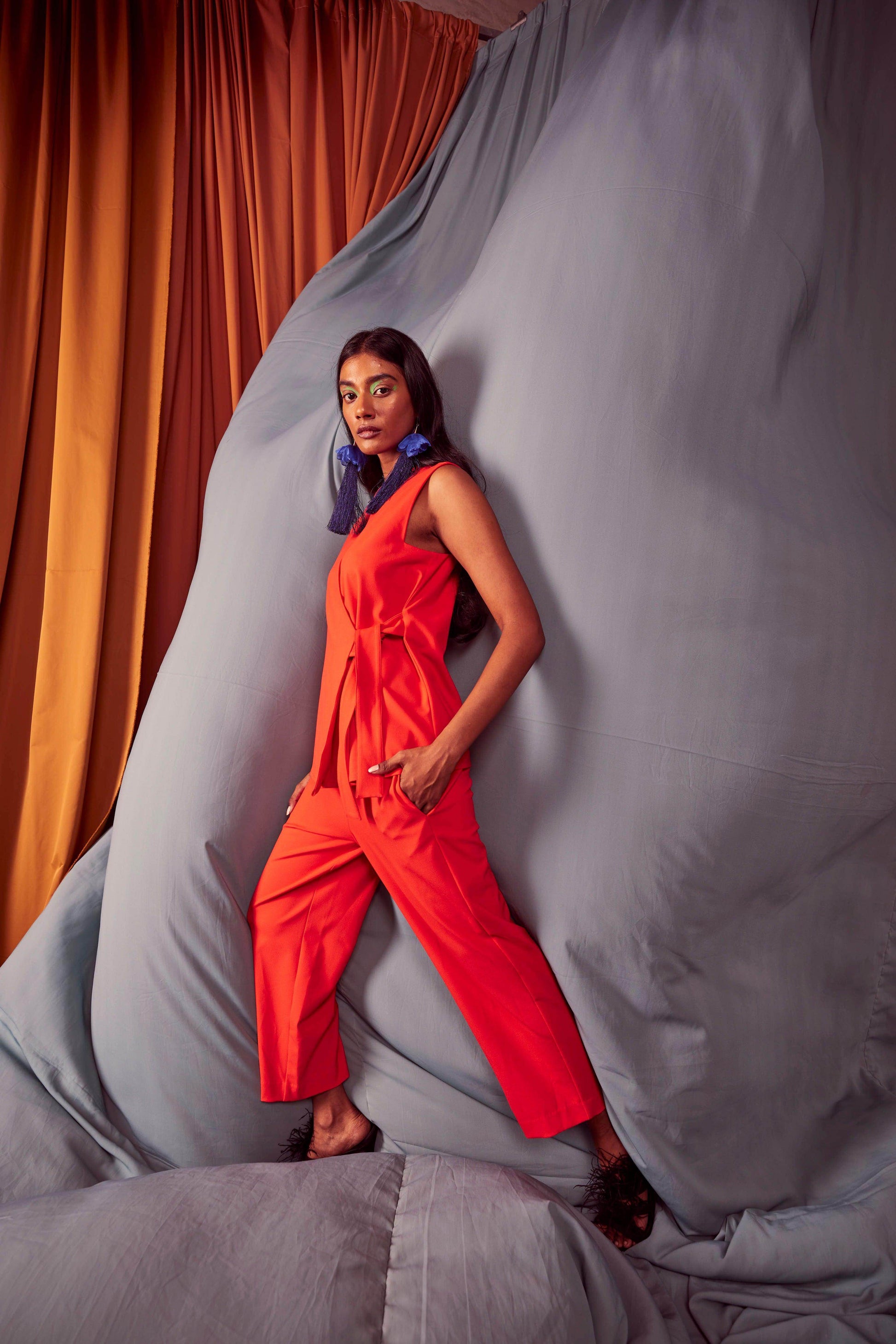 SLEEVELESS CORAL SIDE TIE SET - dash and dot