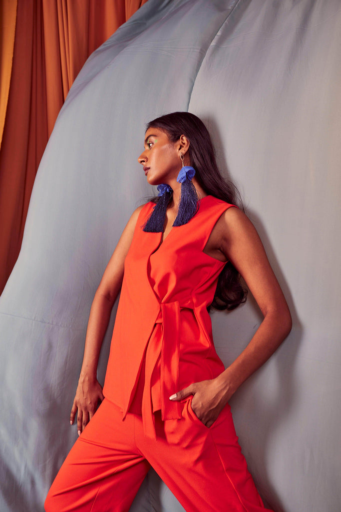 SLEEVELESS CORAL SIDE TIE SET - dash and dot dash and dot