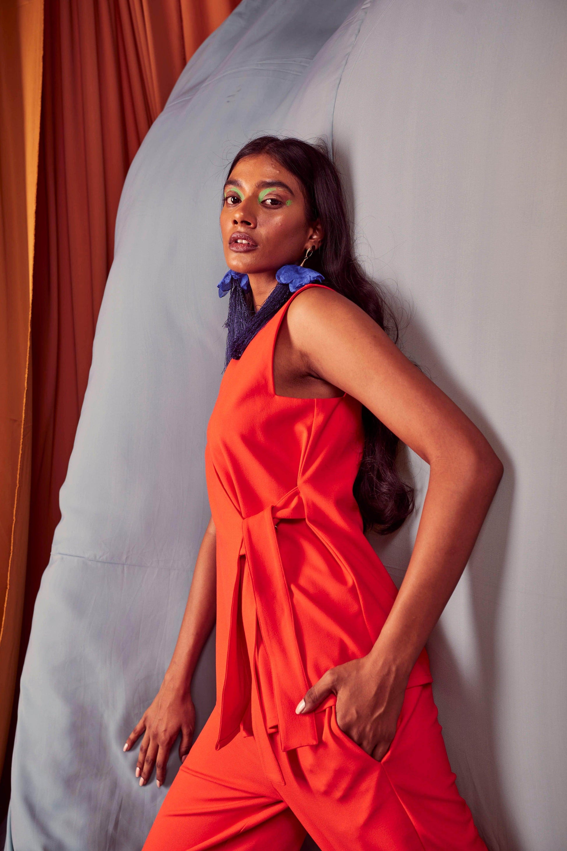 SLEEVELESS CORAL SIDE TIE SET - dash and dot