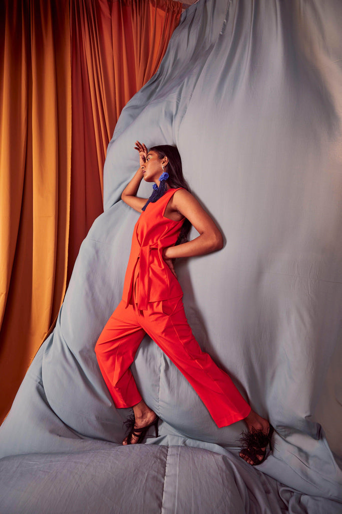 SLEEVELESS CORAL SIDE TIE SET - dash and dot dash and dot