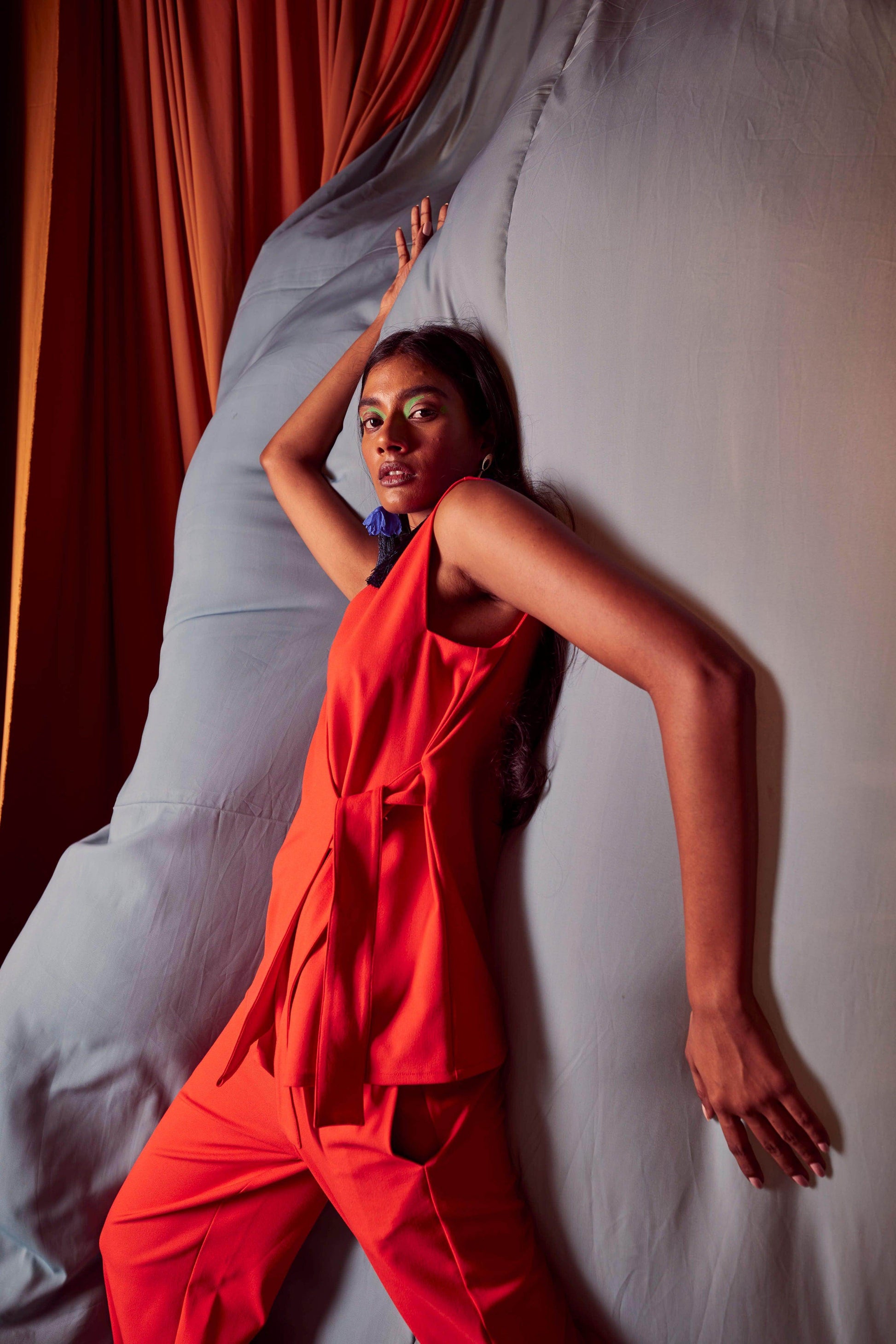 SLEEVELESS CORAL SIDE TIE SET - dash and dot