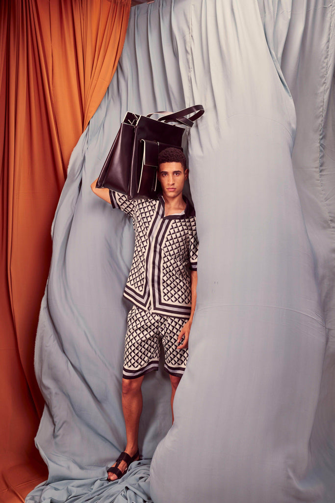 BORDER PRINT SHORTS SET - dash and dot dash and dot