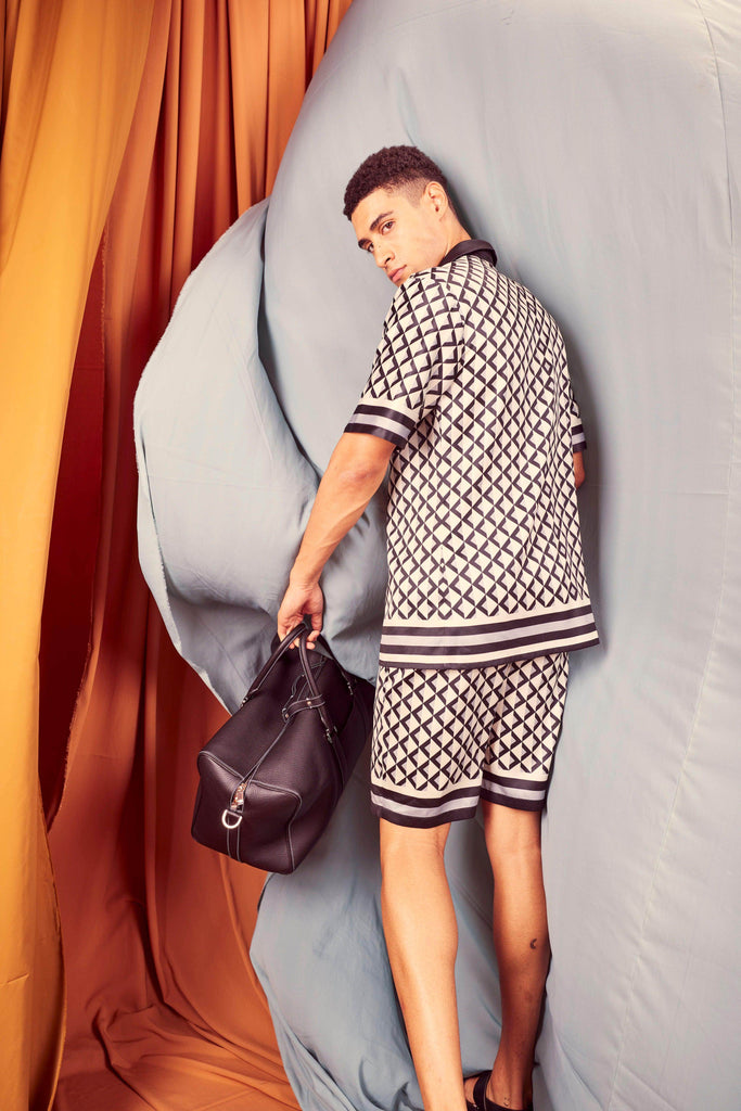 BORDER PRINT SHORTS SET - dash and dot dash and dot