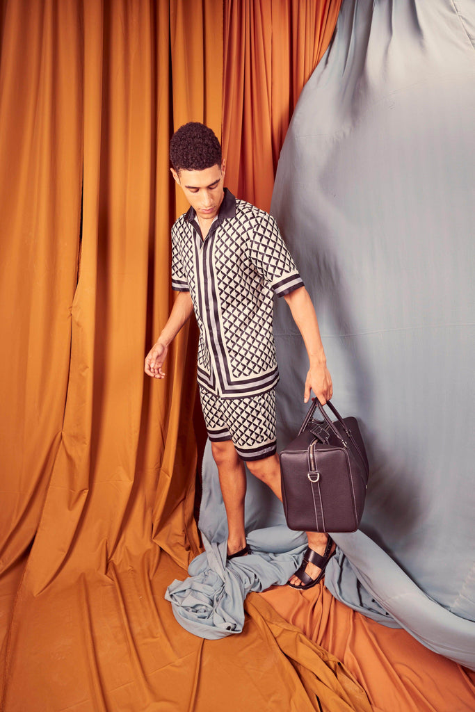 BORDER PRINT SHORTS SET - dash and dot dash and dot