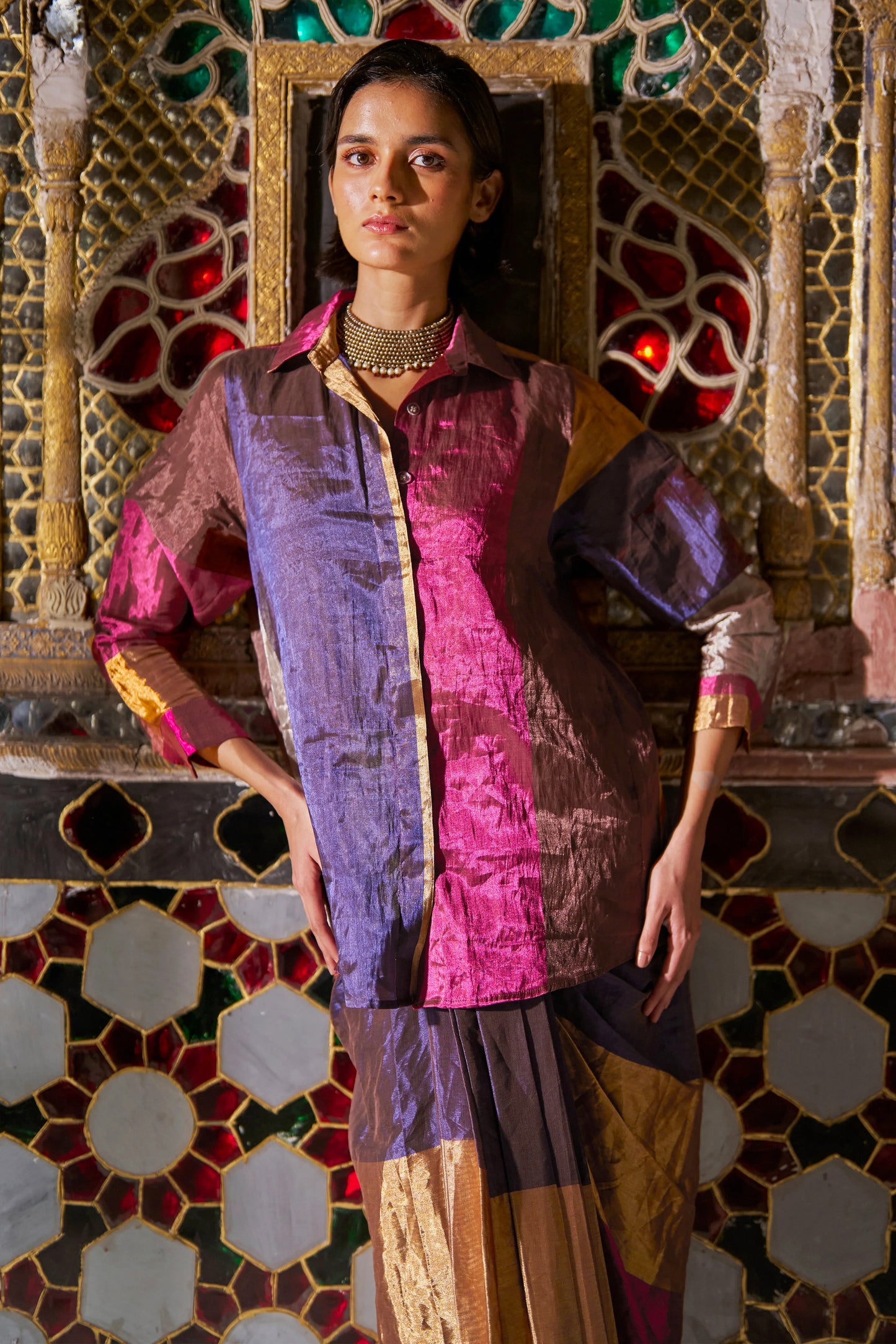 STRIPED BENARES TISSUE SKIRT SET