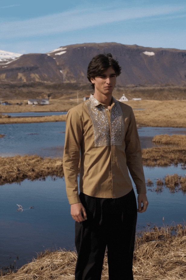 METALLIC EMBROIDERED BIB SHIRT - dash and dot dash and dot