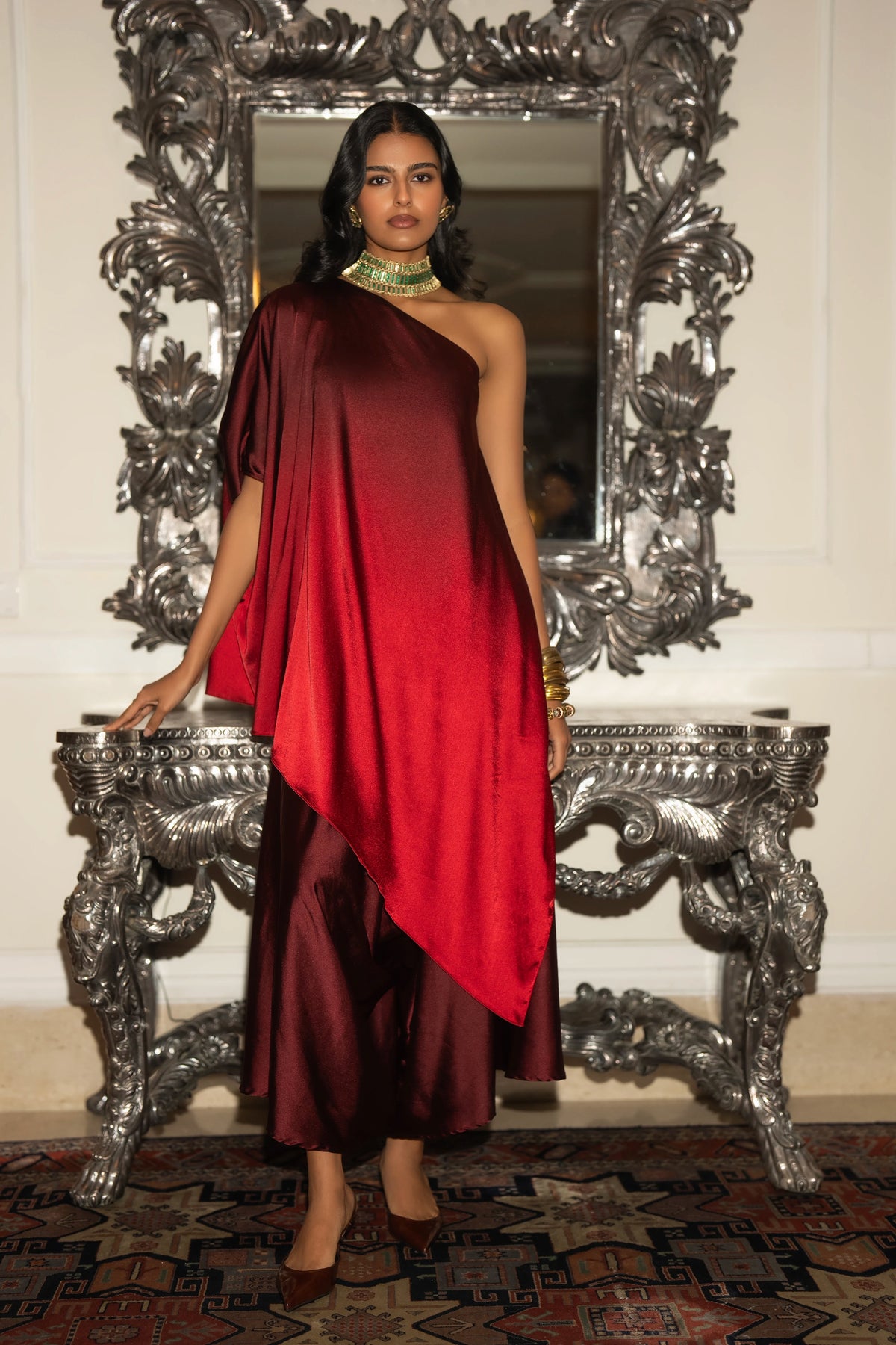 ONE SHOULDER OMBRÉ TOP & DRAPED CULOTTE PANT