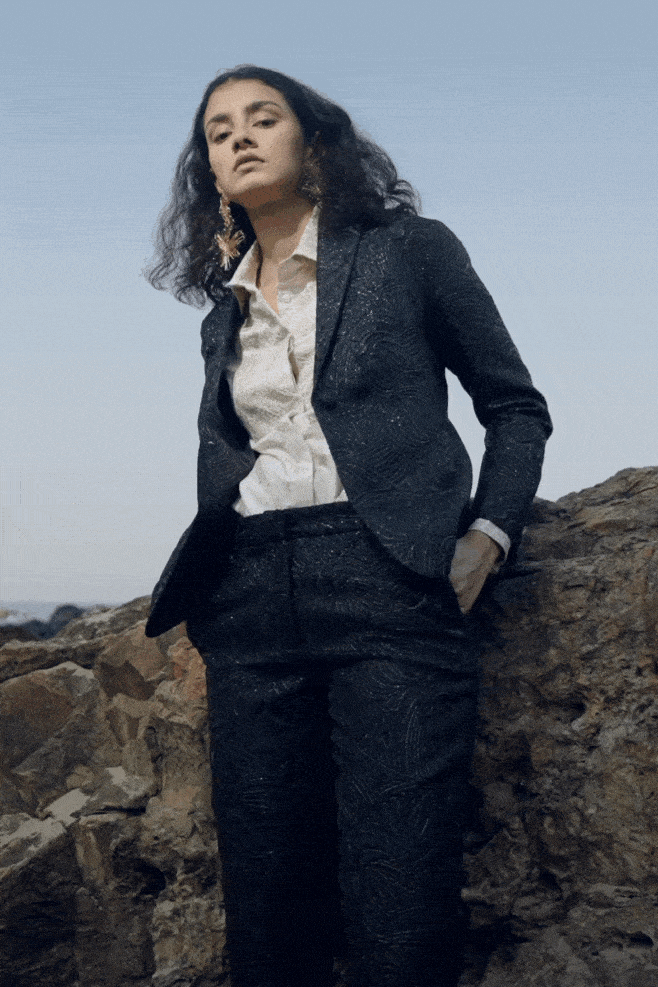 BLACK BROCADE PANT - dash and dot dash and dot