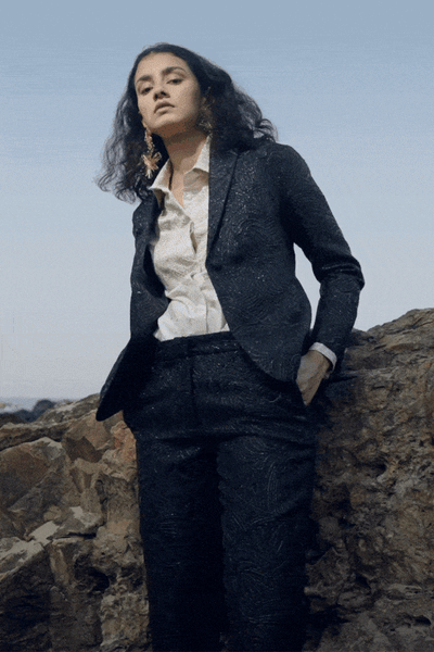 BLACK BROCADE PANT - dash and dot