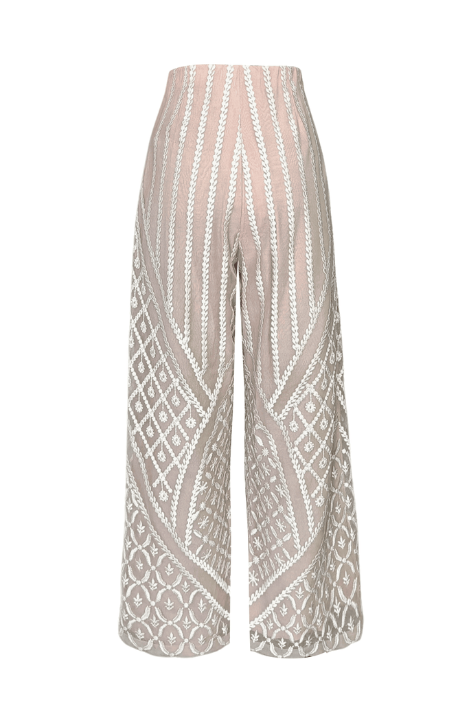 WHITE ON NUDE EMBROIDERED PANT - dash and dot dash and dot