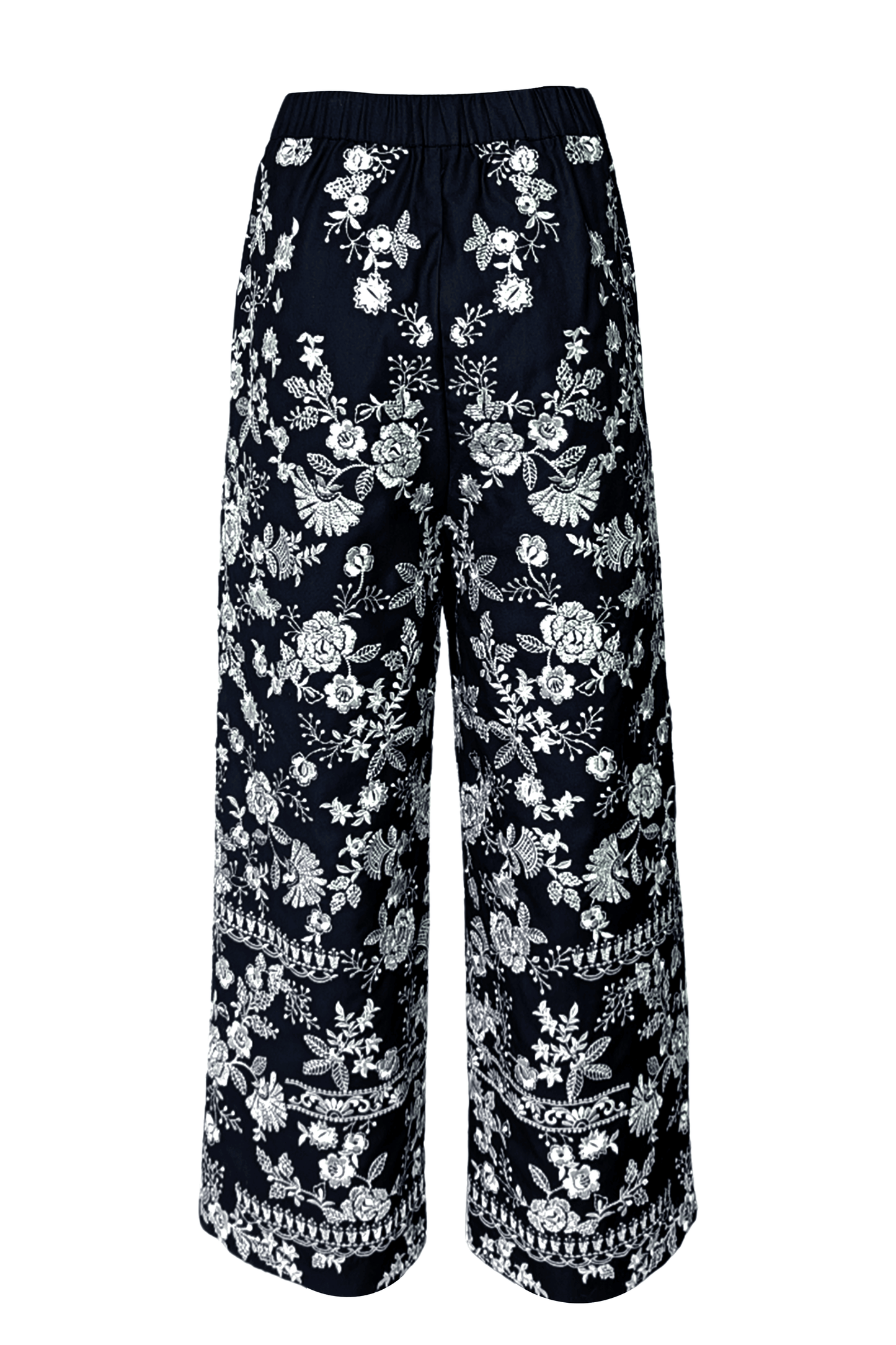 METALLIC EMBROIDERED WIDE LEGGED PANT - dash and dot