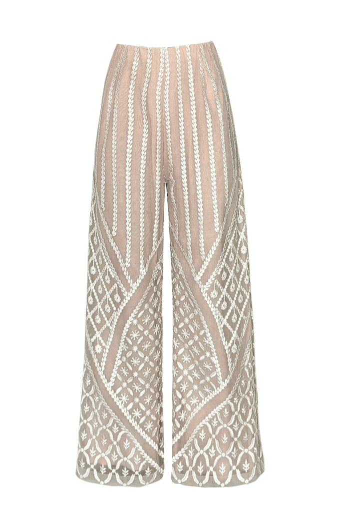WHITE ON NUDE EMBROIDERED PANT - dash and dot dash and dot