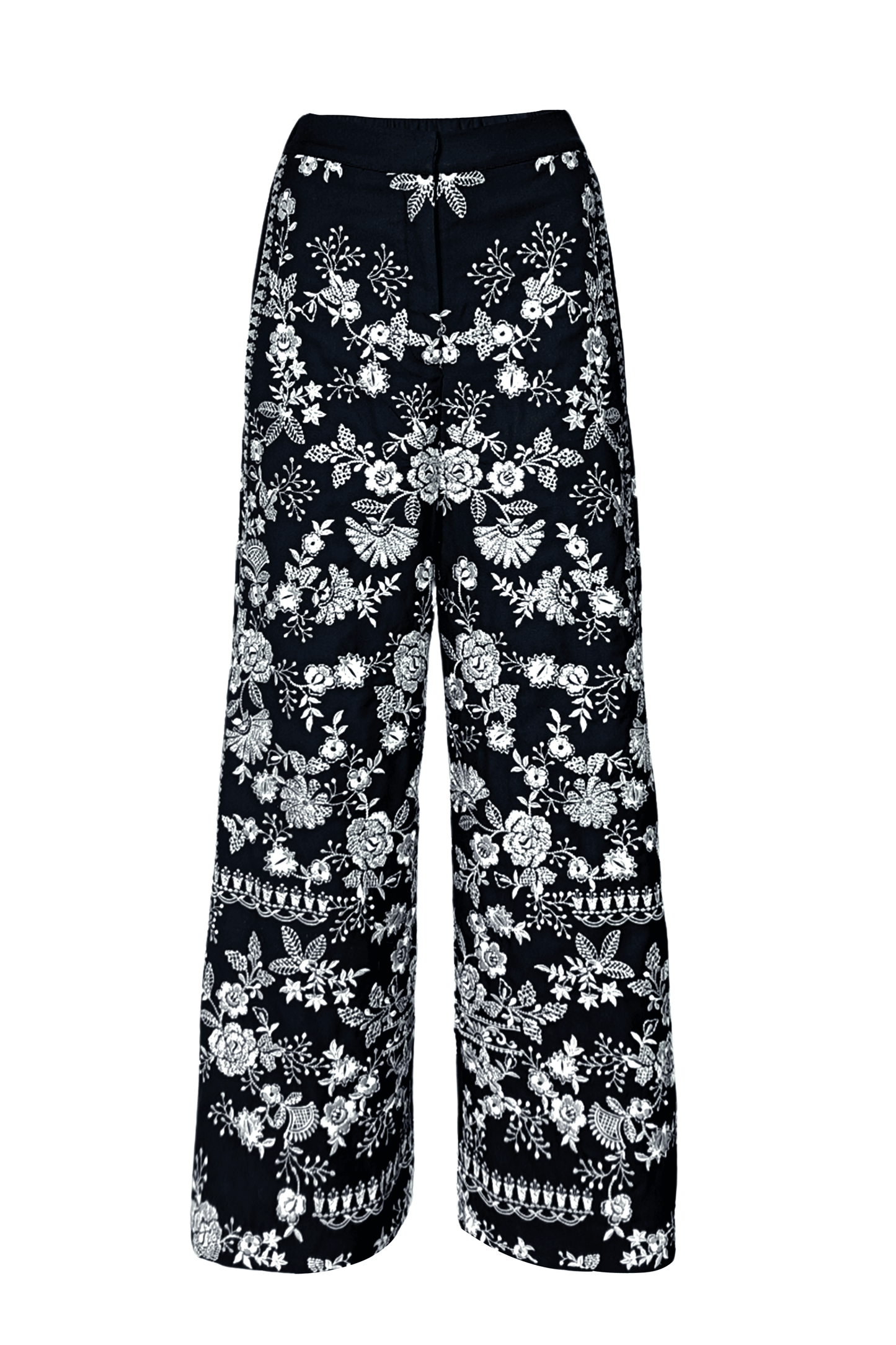 METALLIC EMBROIDERED WIDE LEGGED PANT - dash and dot