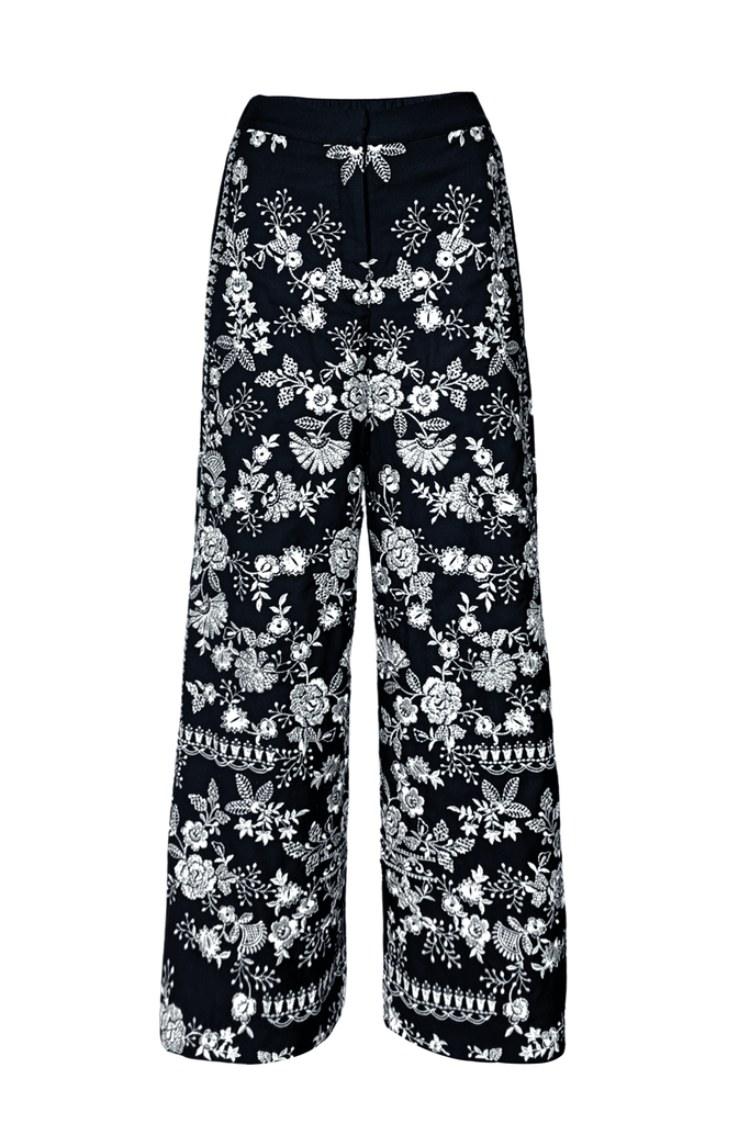 METALLIC EMBROIDERED WIDE LEGGED PANT - dash and dot dash and dot