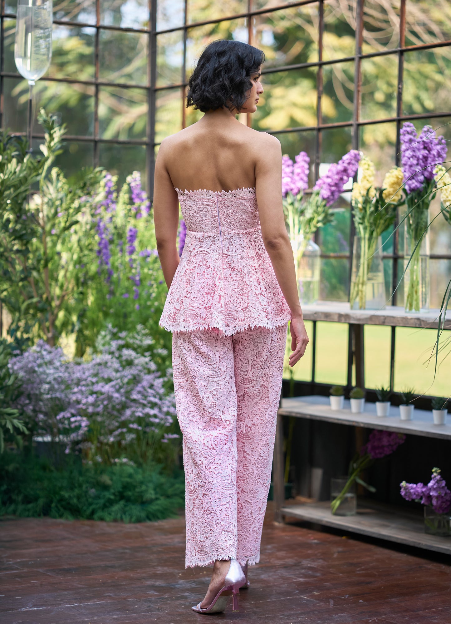 SCALLOPED OFF-SHOULDER PEPLUM LACE TOP