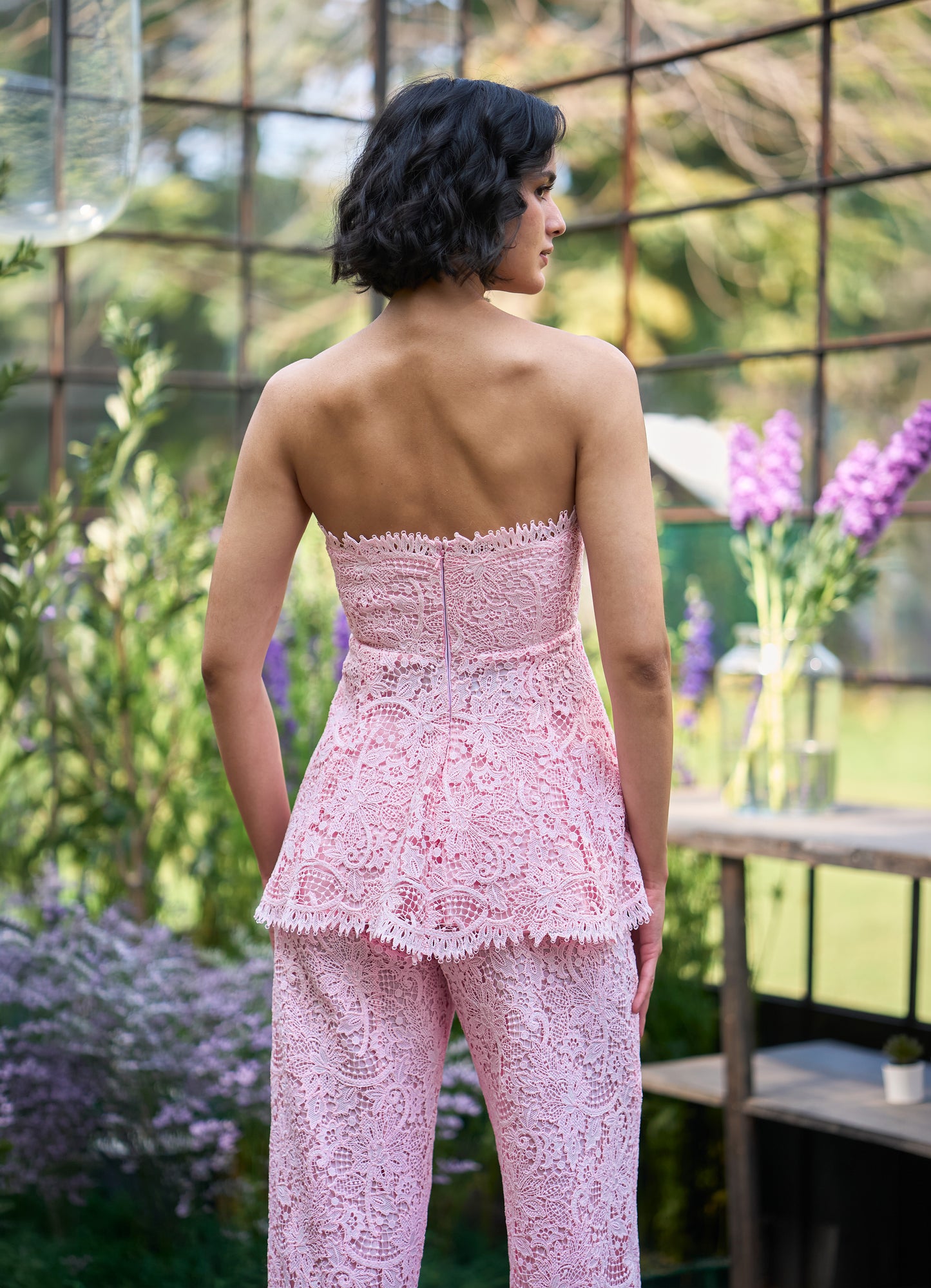 SCALLOPED OFF-SHOULDER PEPLUM LACE TOP
