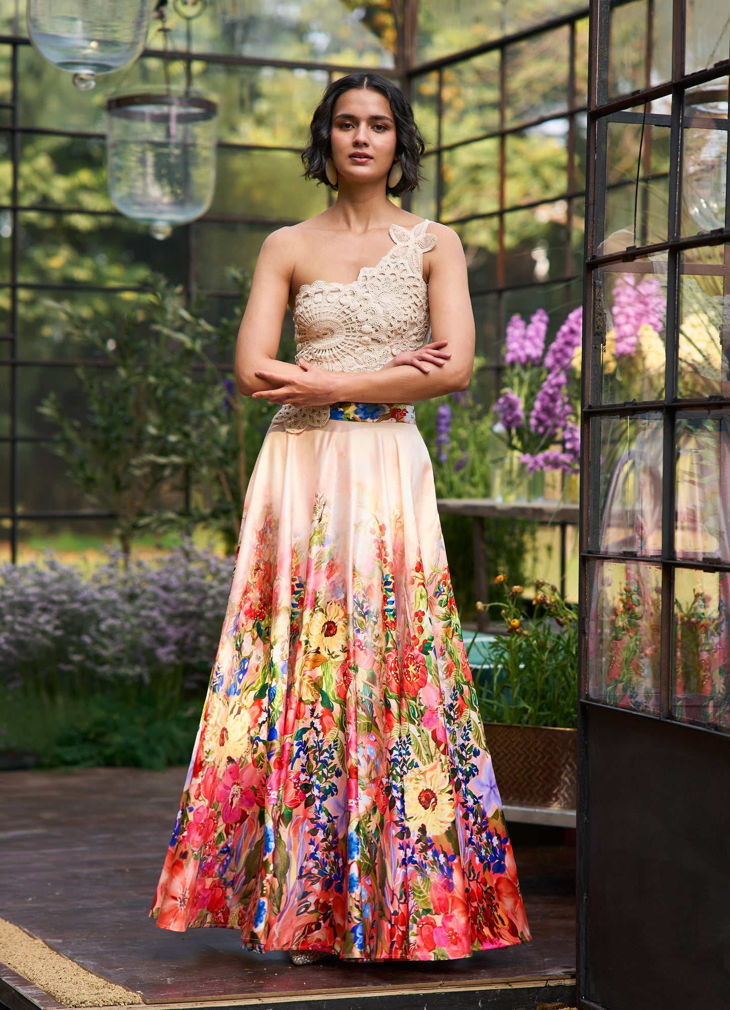 PRINTED OMBRÉ FLARED SKIRT