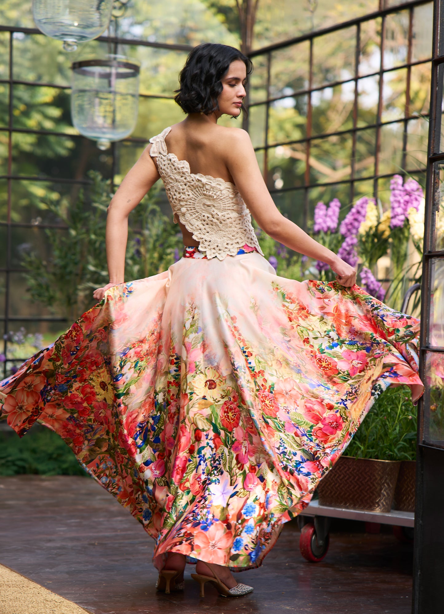 PRINTED OMBRÉ FLARED SKIRT