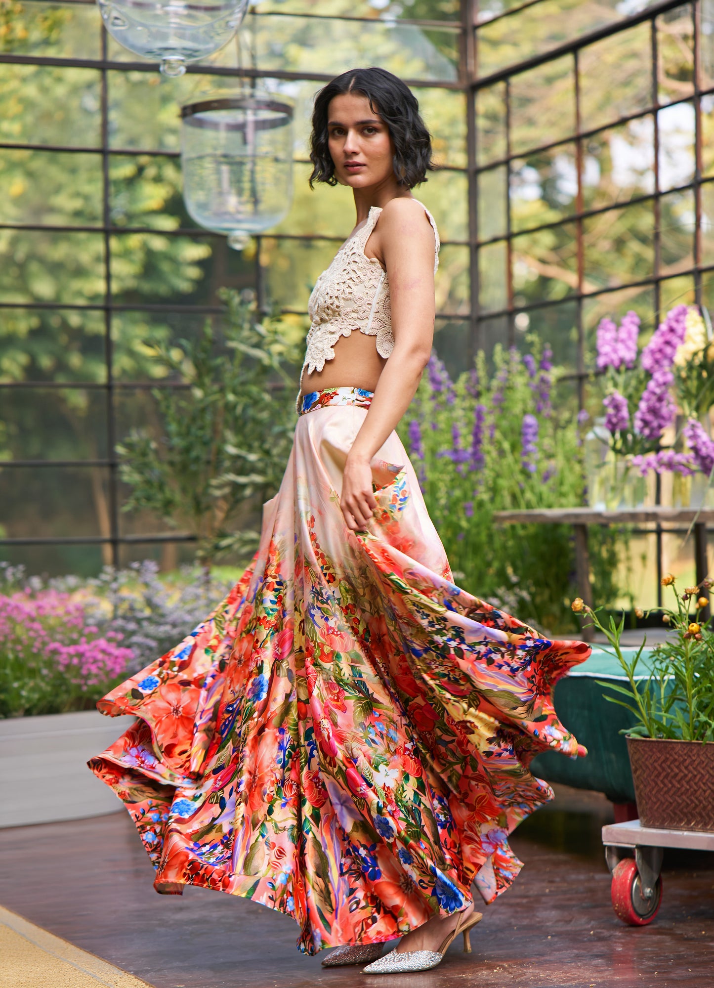PRINTED OMBRÉ FLARED SKIRT