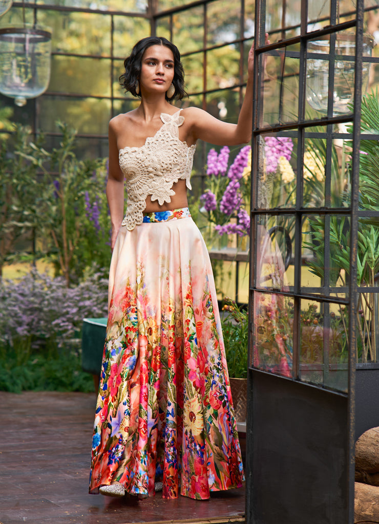 PRINTED OMBRÉ FLARED SKIRT dash and dot