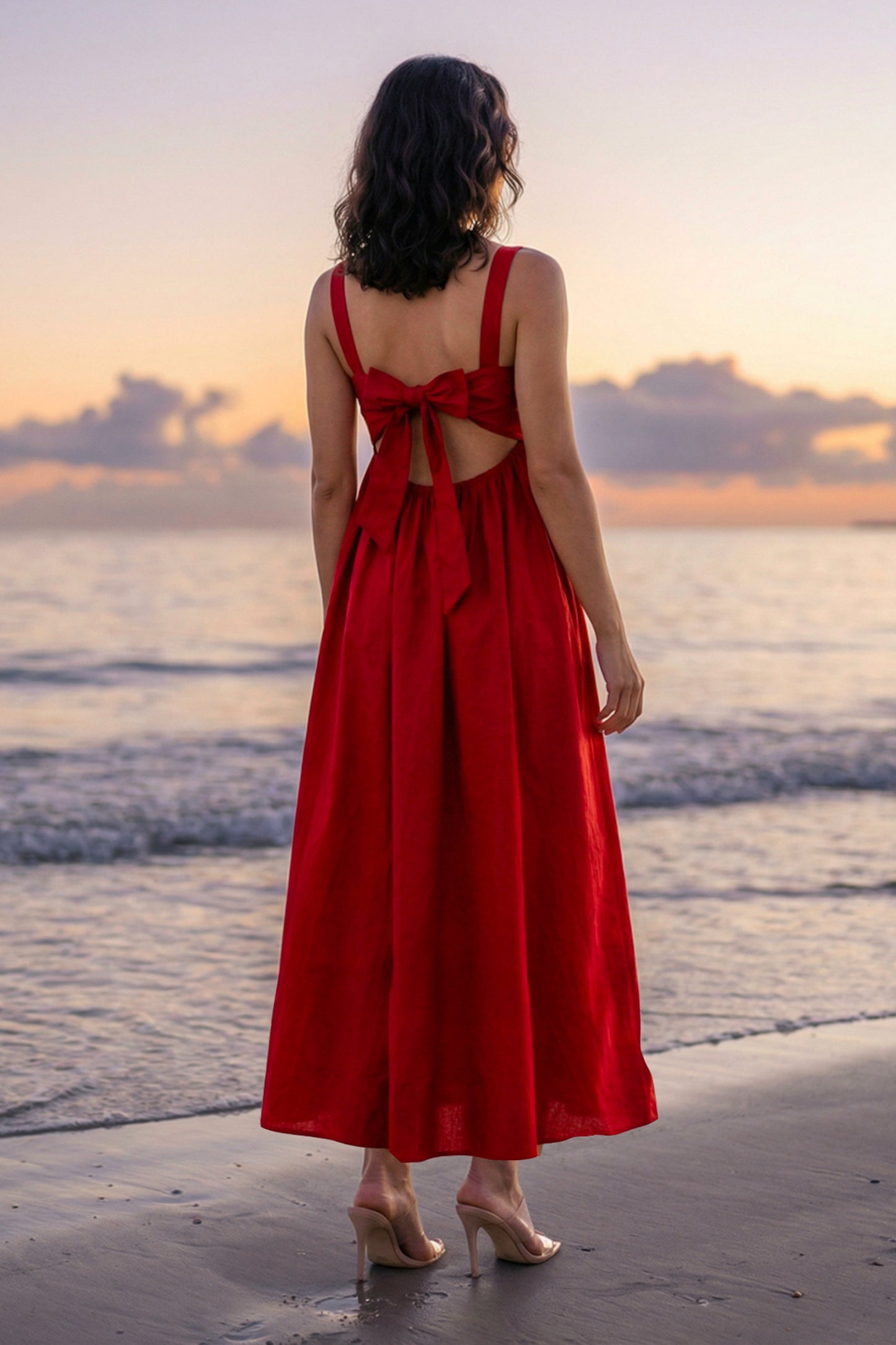 SCARLET RED POPLIN MIDI