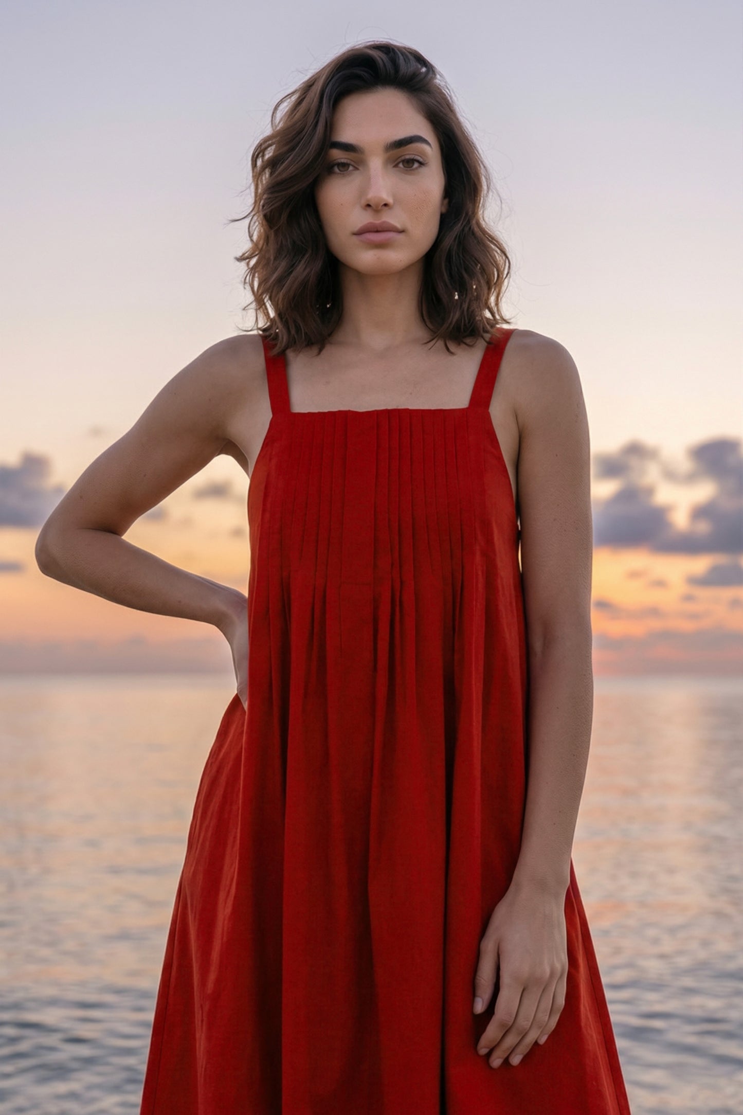 SCARLET RED POPLIN MIDI