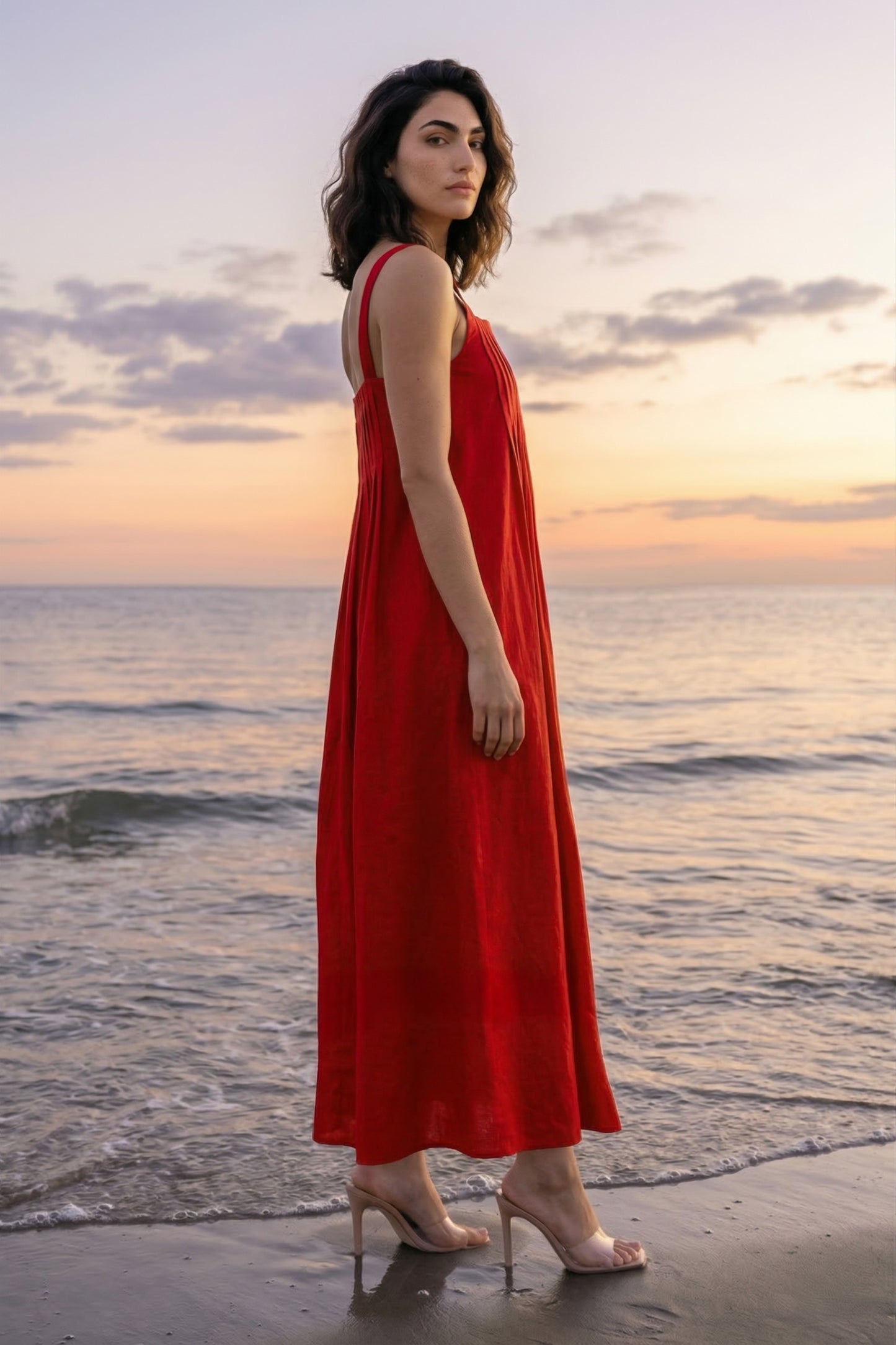 SCARLET RED POPLIN MIDI