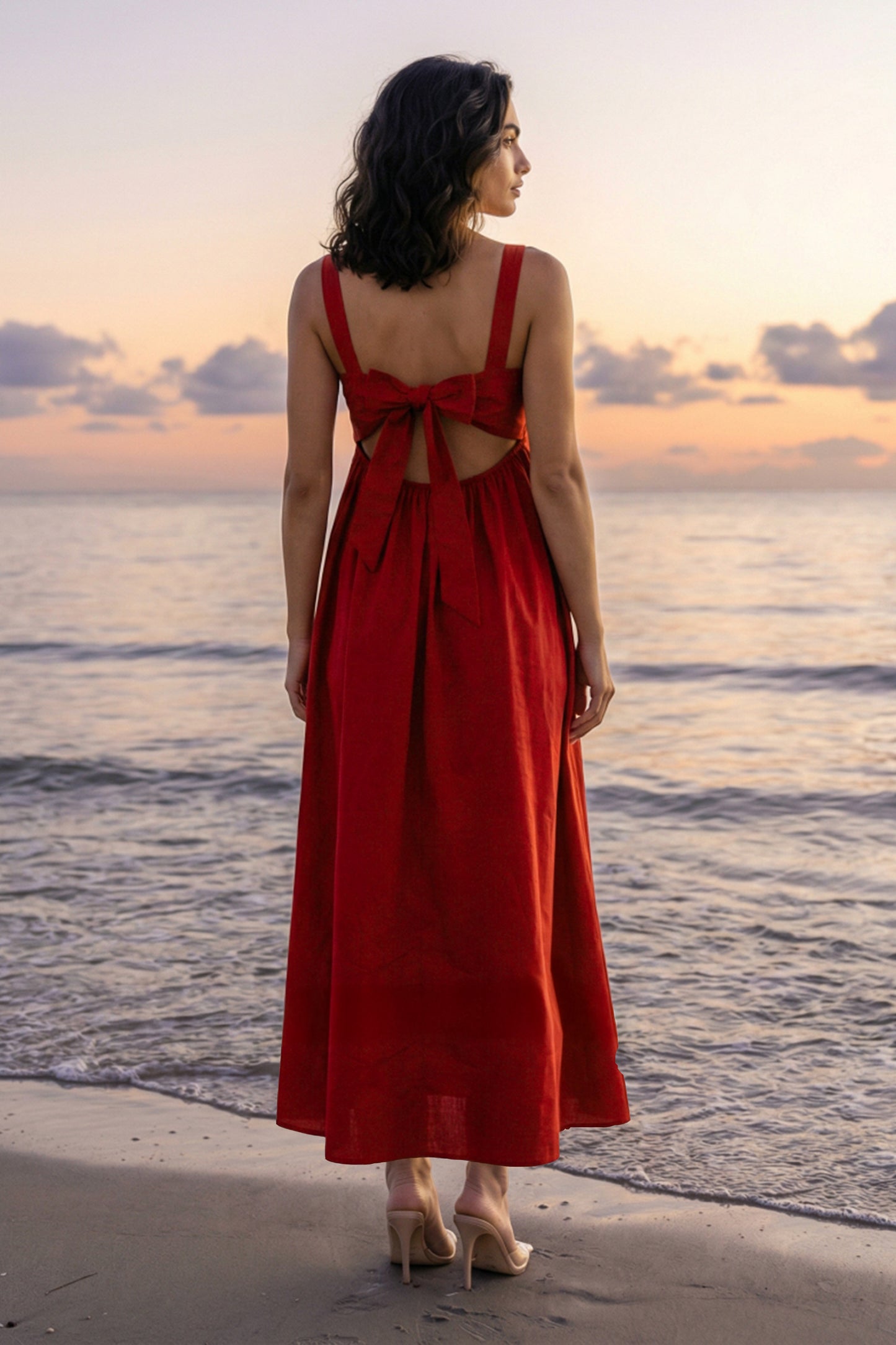 SCARLET RED POPLIN MIDI