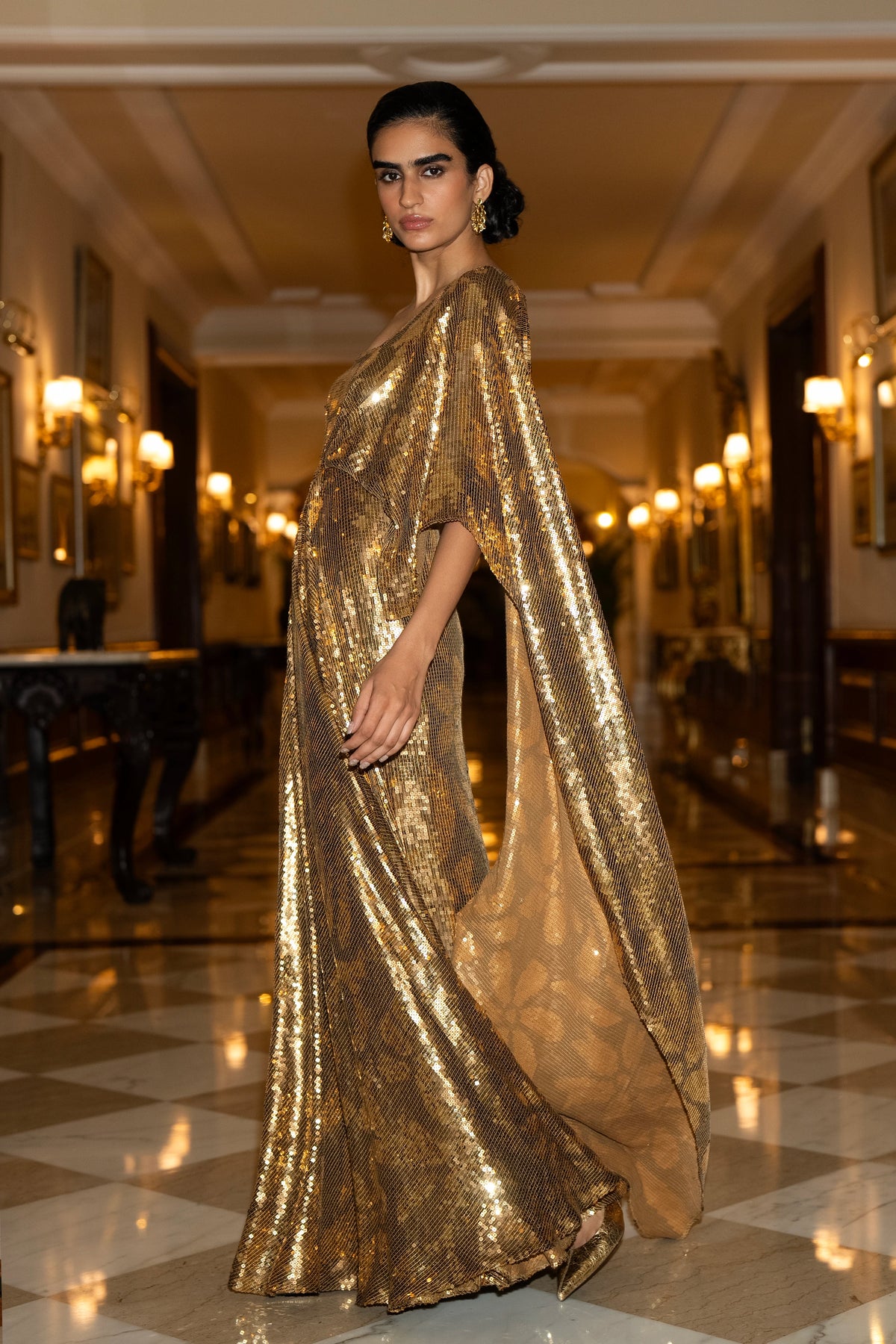 SEQUIN EMBROIDERED SARI DRAPE GOWN