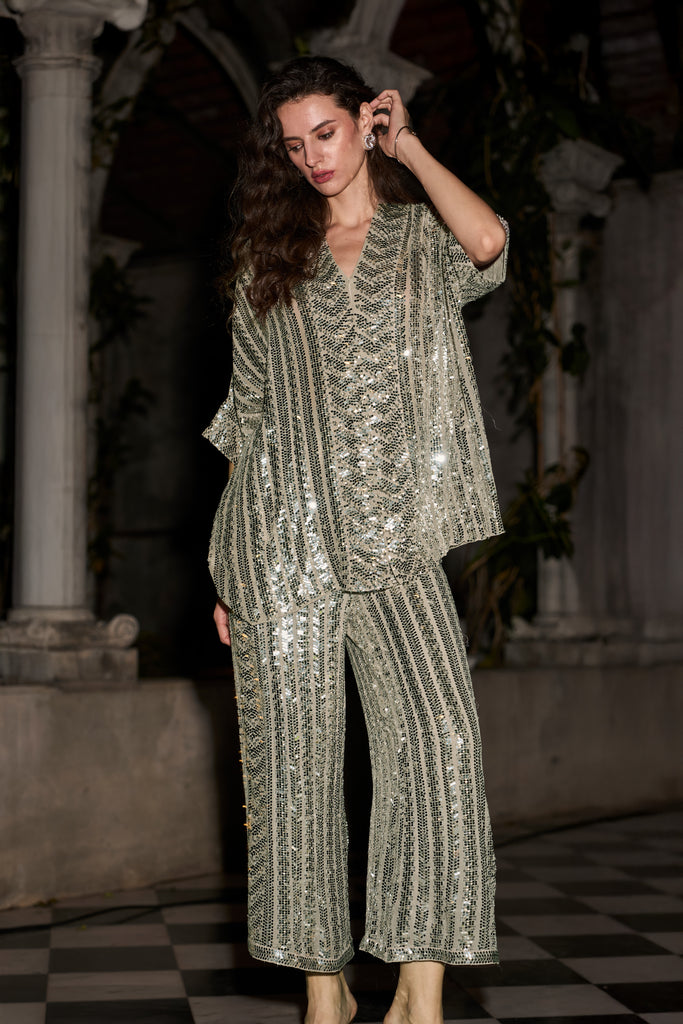 SEQUIN EMBROIDERED BOXY TOP & PANT SET dash and dot