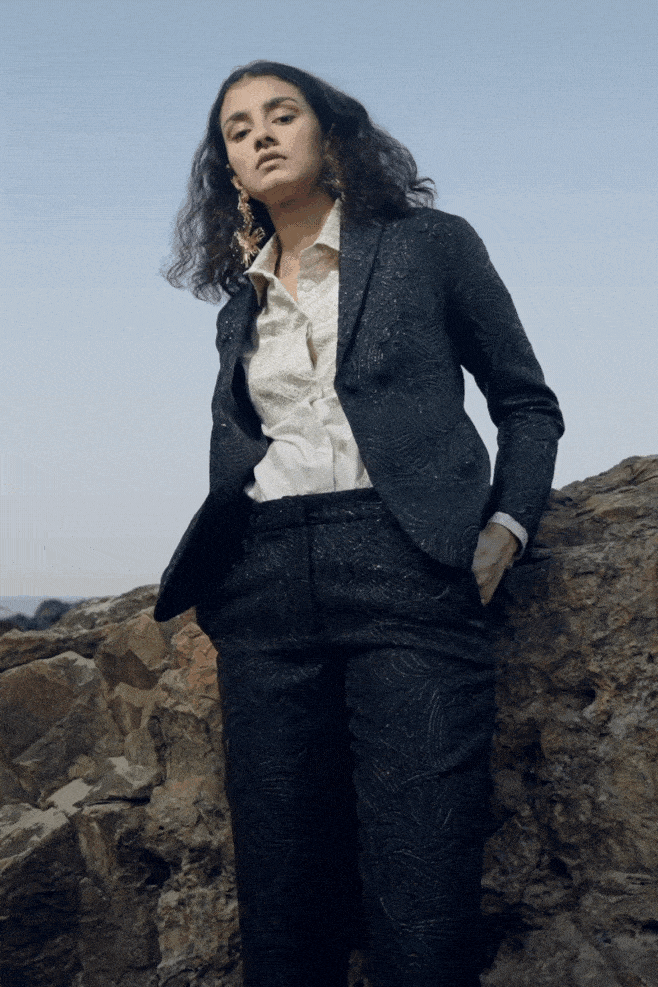 BLACK BROCADE SUIT - dash and dot dash and dot