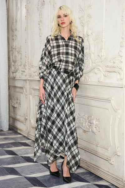 MONOCHROME SEQUIN DRAPE SHIRT & HANDKERCHIEF HEM SKIRT SET