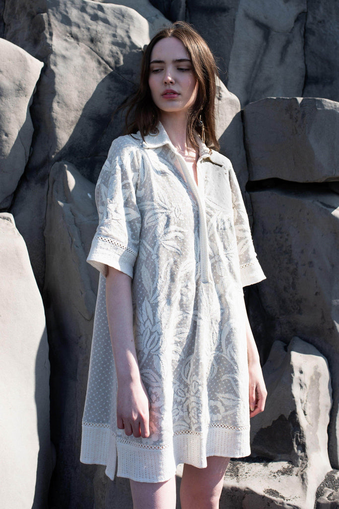 WHITE RIBBON EMBROIDERED SHIRT DRESS - dash and dot dash and dot