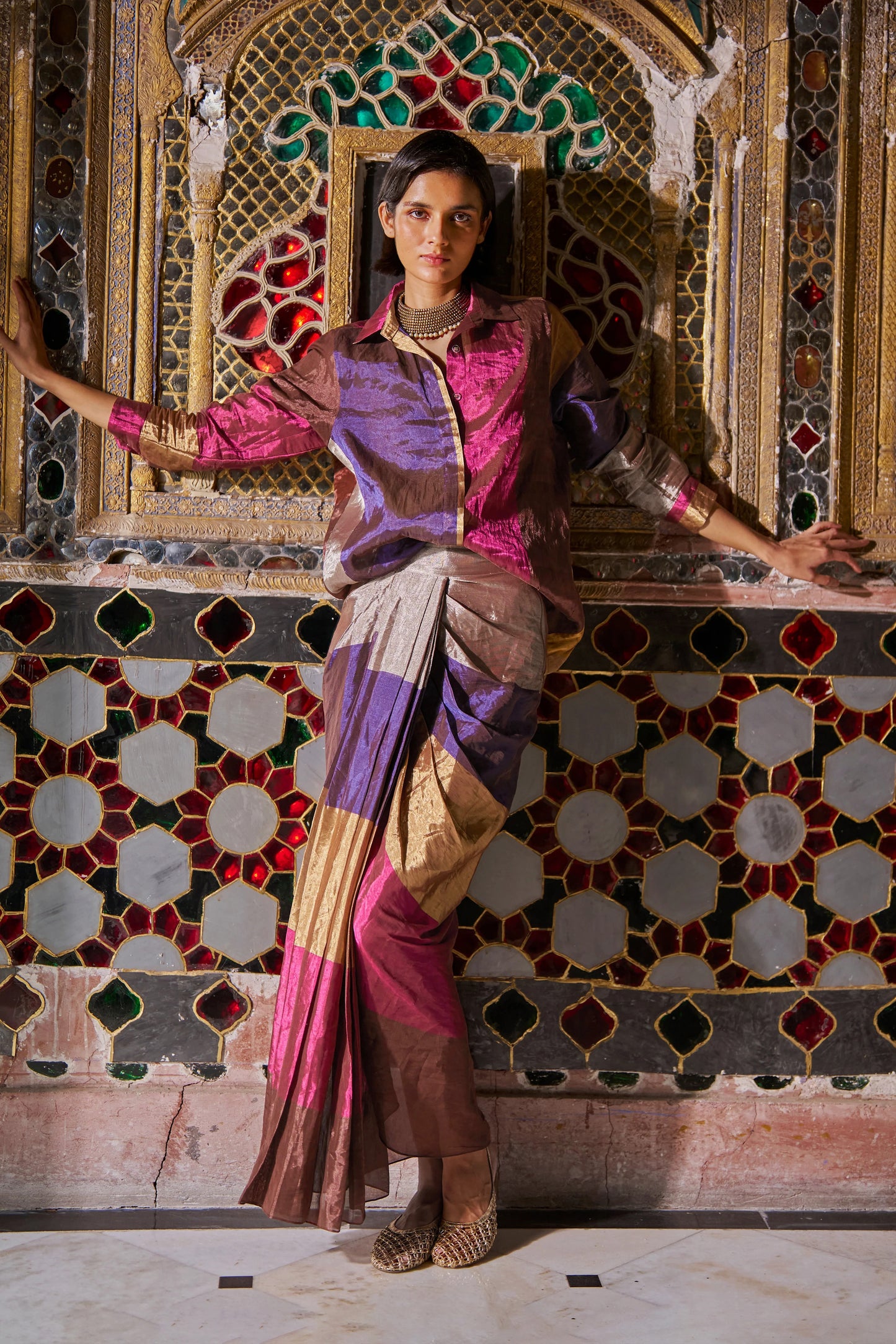 STRIPED BENARES TISSUE SKIRT SET