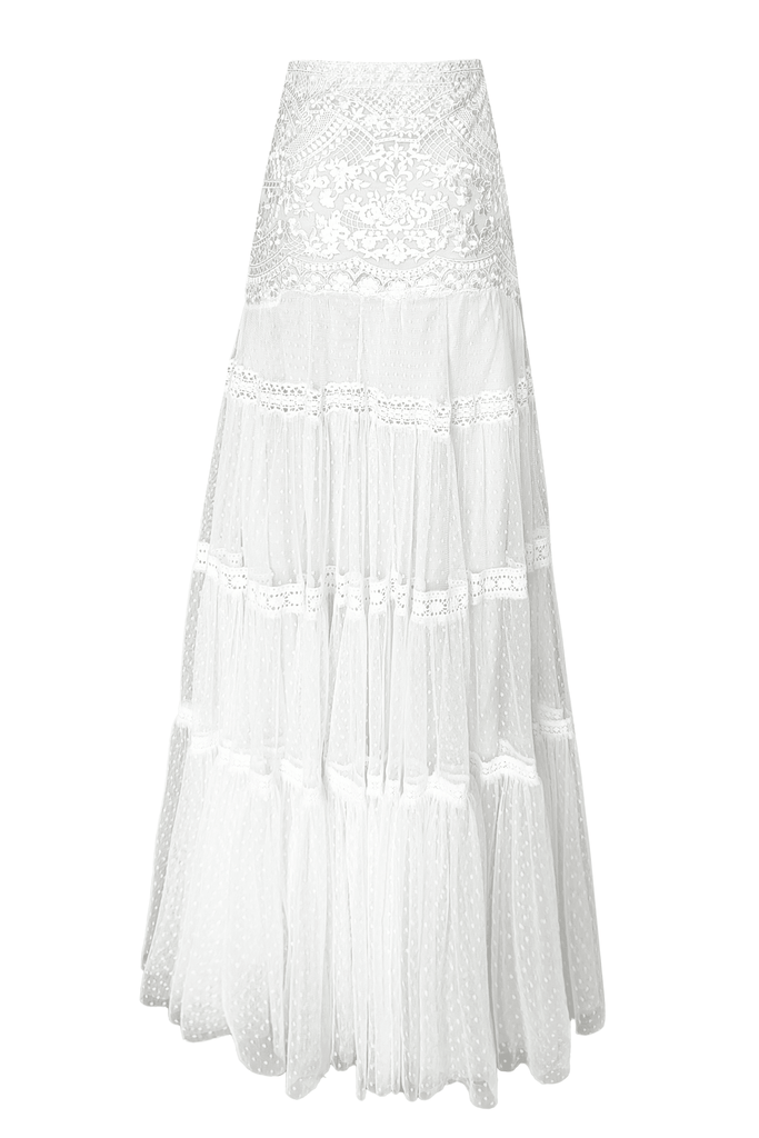 WHITE ON WHITE EMBROIDERED FLARED TULLE SKIRT - dash and dot dash and dot