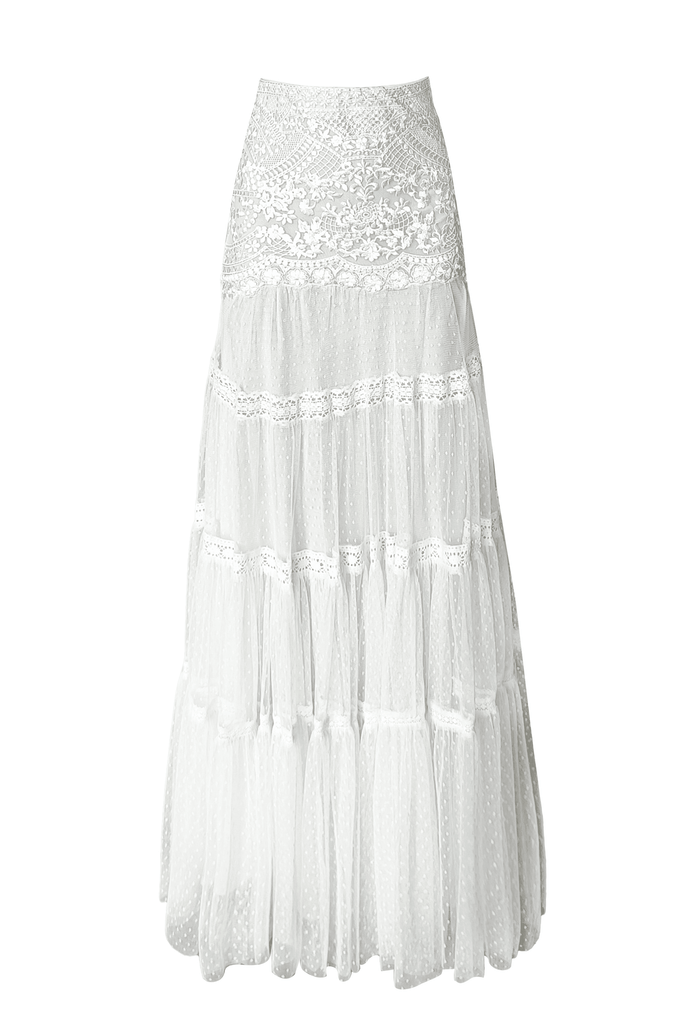 WHITE ON WHITE EMBROIDERED FLARED TULLE SKIRT - dash and dot dash and dot
