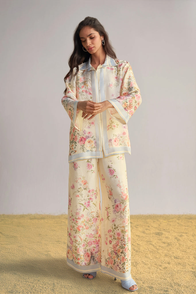 PASTEL FLORAL PRINTED PANT SET WITH SCARF dash and dot
