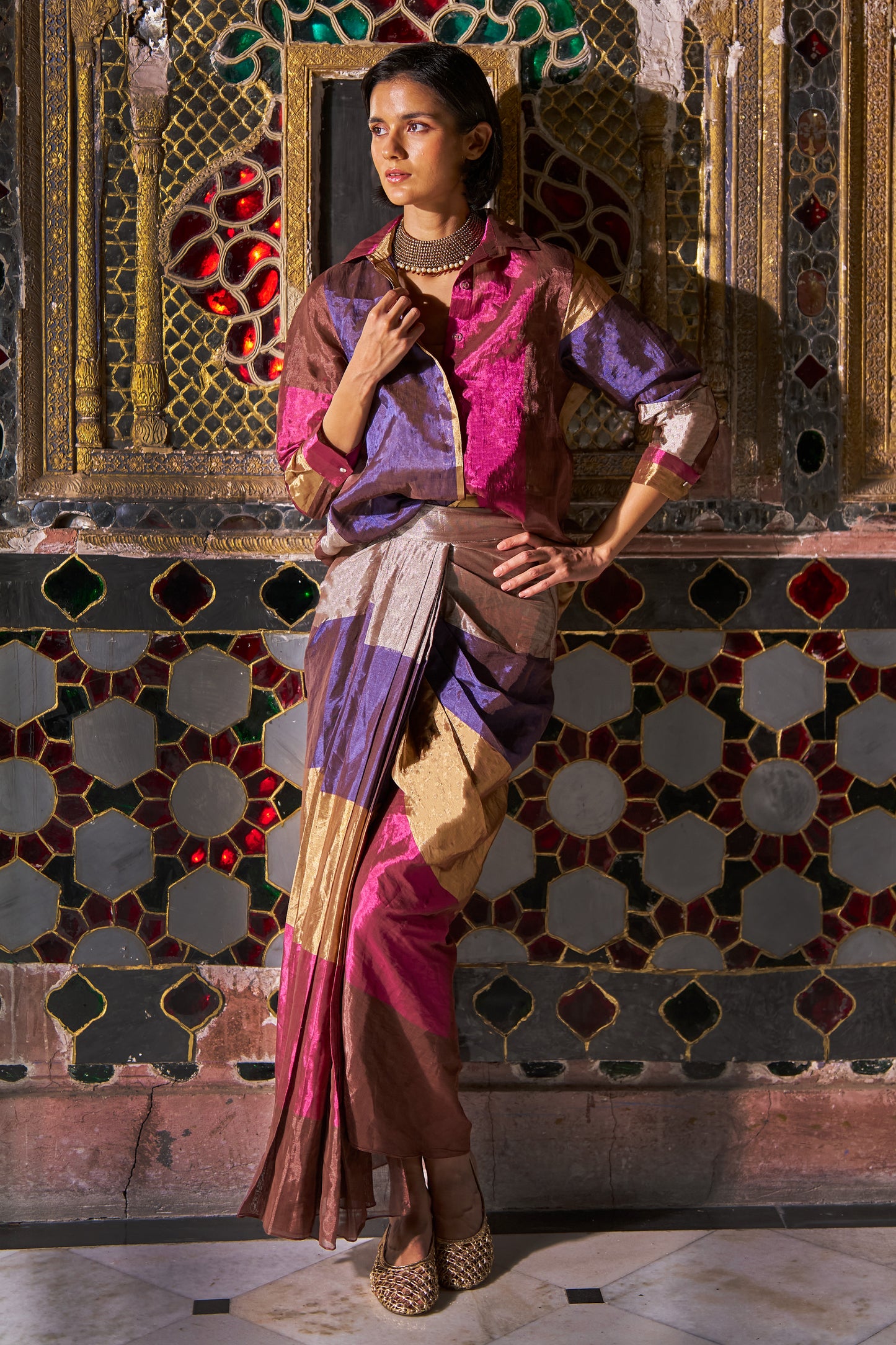 STRIPED BENARES TISSUE SKIRT