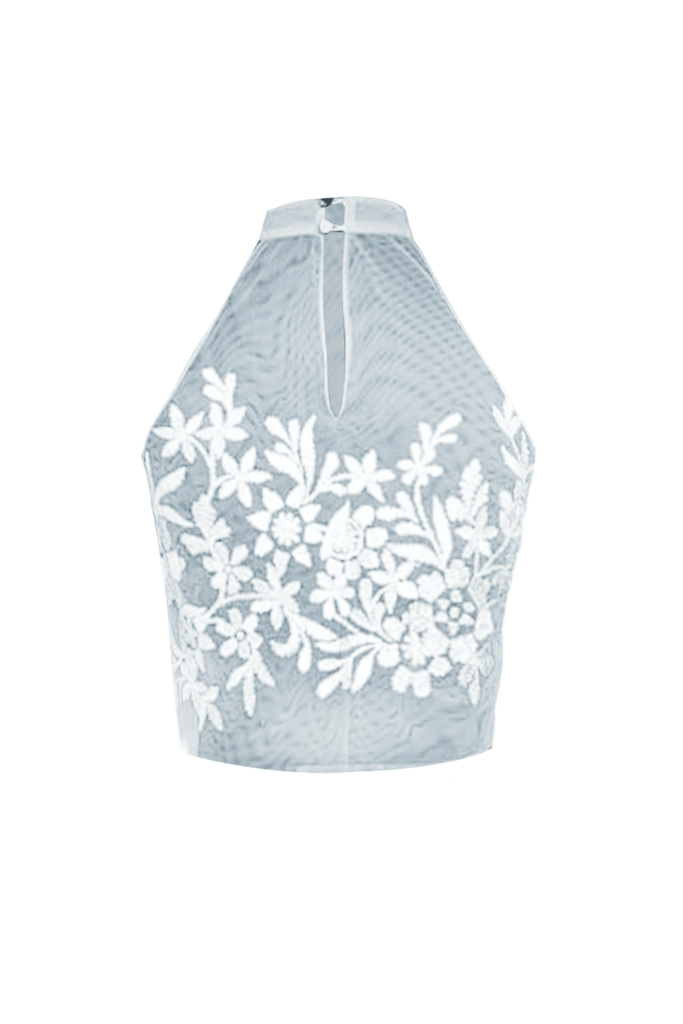 RIBBON EMBROIDERED ILLUSION NECK TOP - dash and dot dash and dot