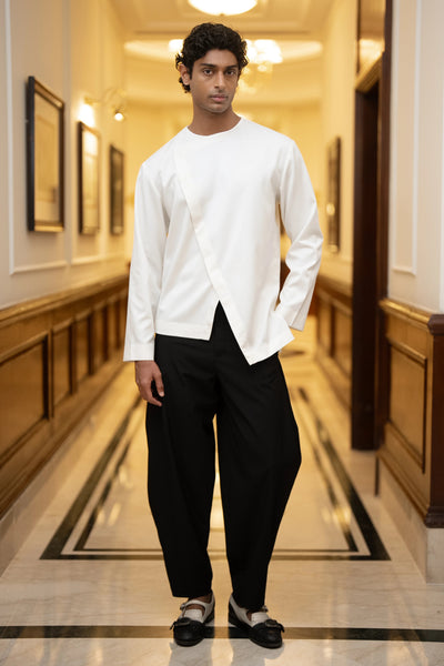 UNEVEN HEM OVERLAP SHIRT & RELAXED FIT BARREL PANT