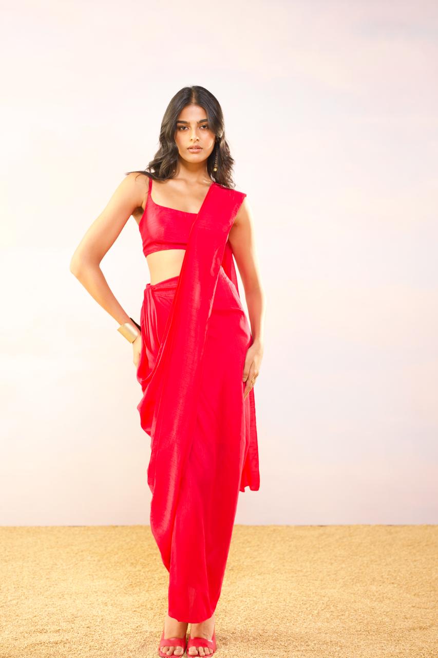 TEXTURED SARI DRAPE SKIRT