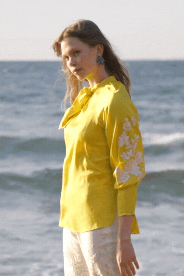 EMBROIDERED YELLOW PEASANT TOP - dash and dot dash and dot