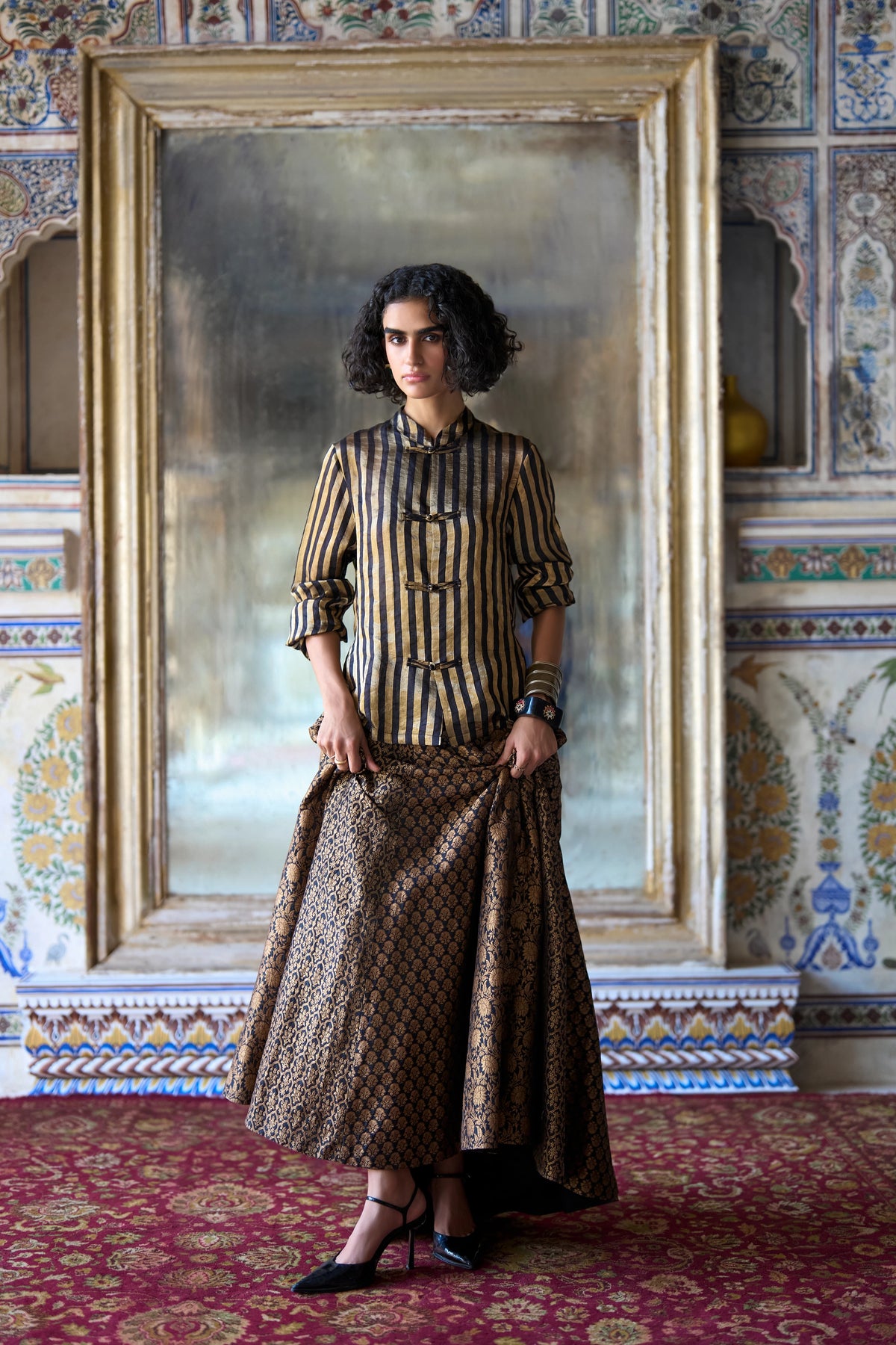 Benares Brocade Flared Skirt