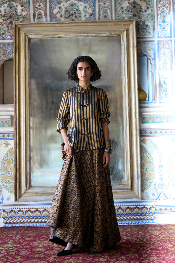 Benares Brocade Flared Skirt dash and dot