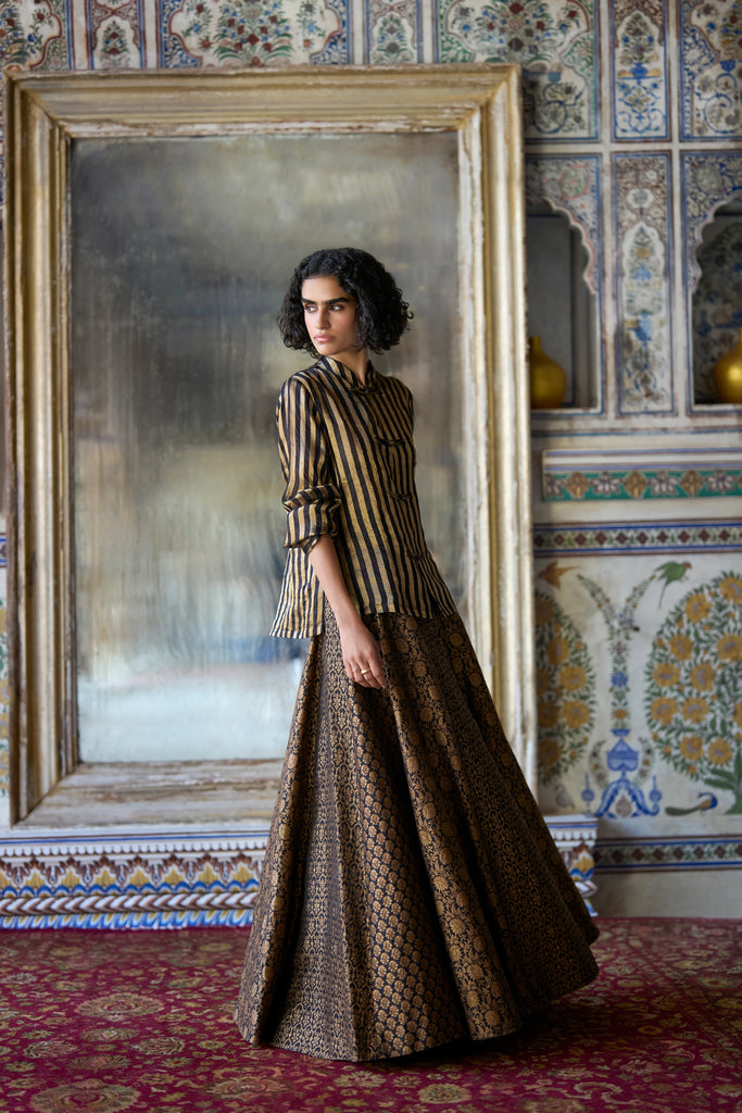 Benares Brocade Flared Skirt dash and dot