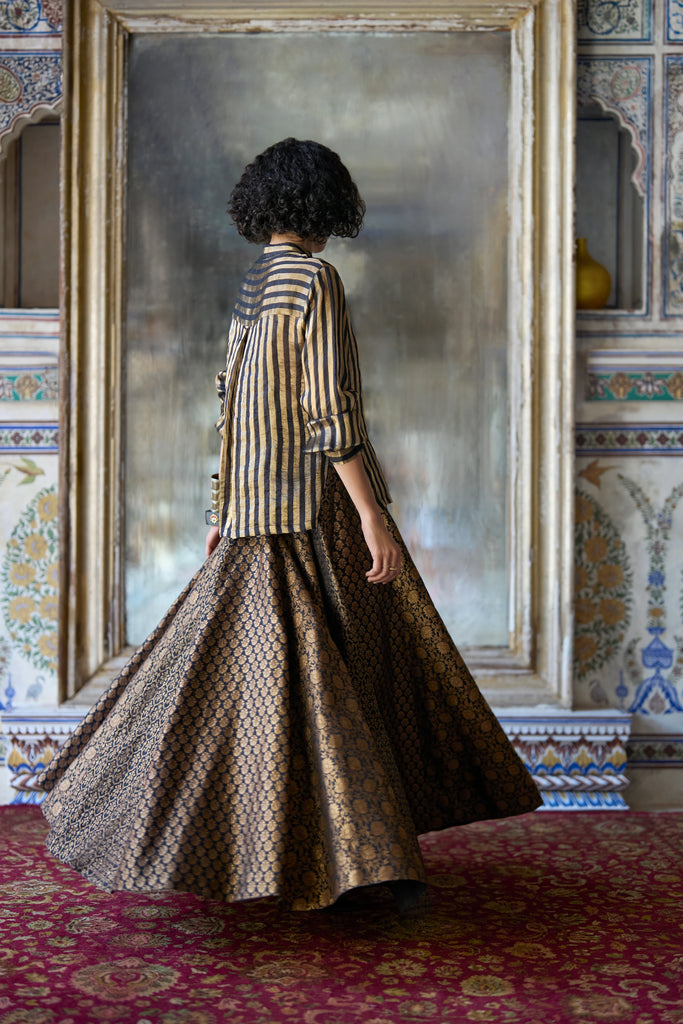 Benares Brocade Flared Skirt dash and dot
